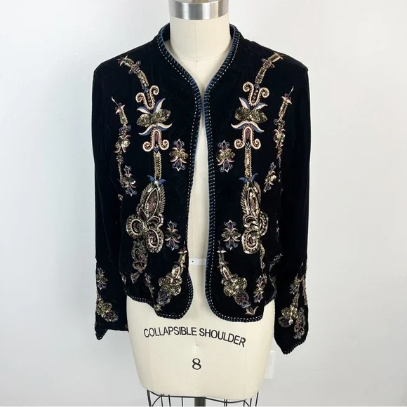 ZARA Premium Velvet Embellished Bolero Jacket Sz M Black Rare Blogger Fav - Picture 5 of 10
